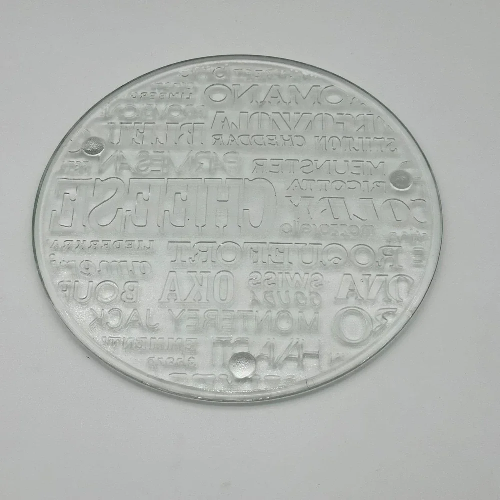 Round‎ Glass Cheese Typography Cutting Board Serving Tray 10 Inch
